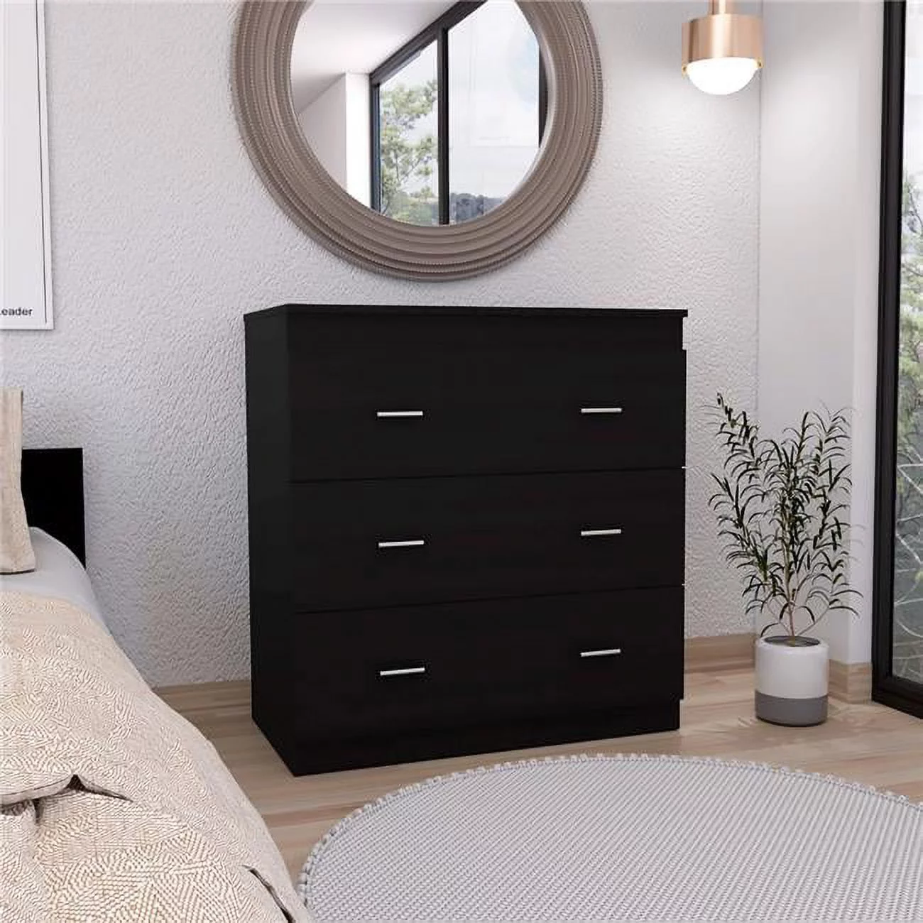 Depot E-Shop DE-CZB6469 Capri Three Drawer Dresser, Light Gray & White