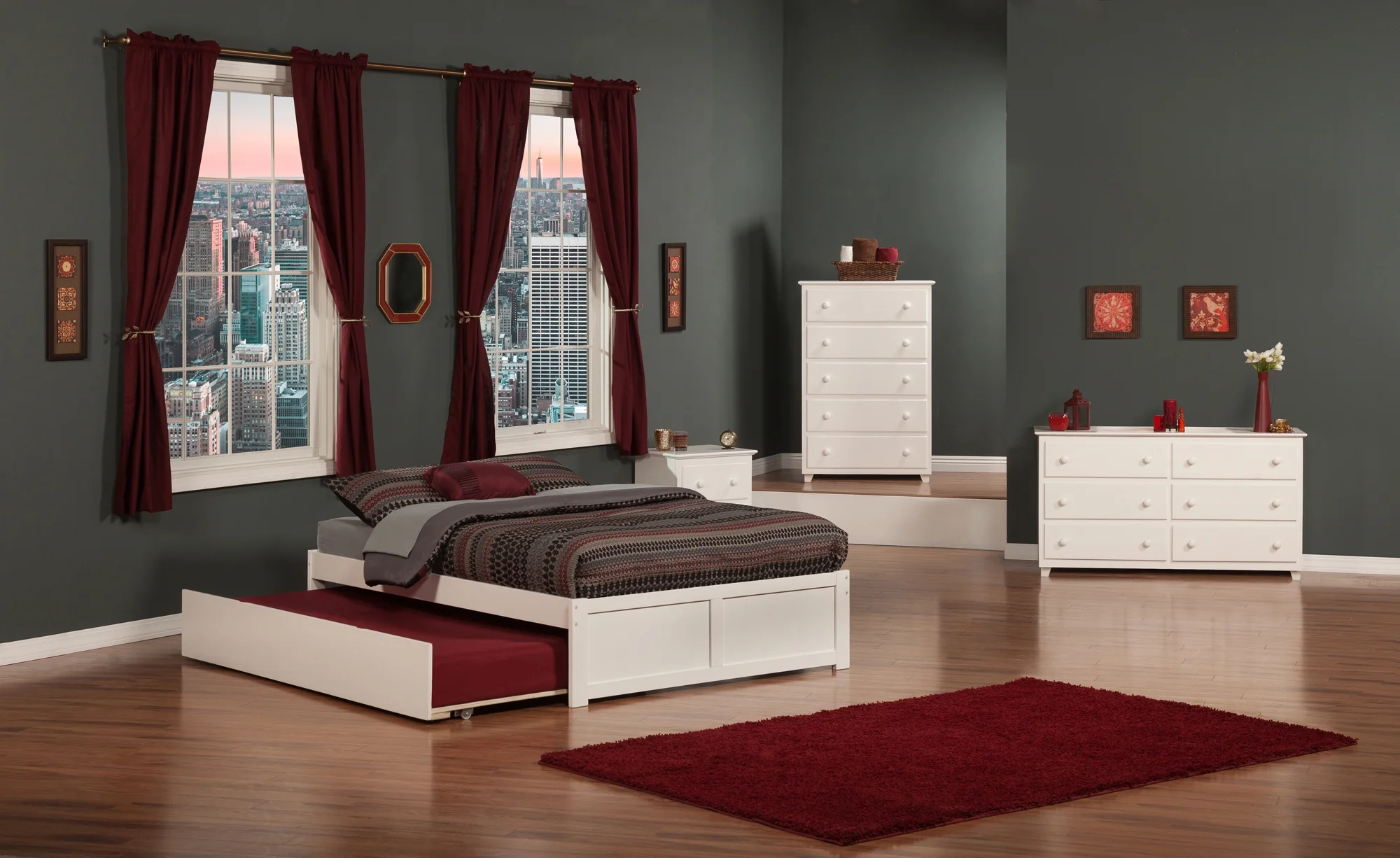 AFI Concord Queen Solid Wood Platform Bed with Footboard & Twin XL Trundle in White