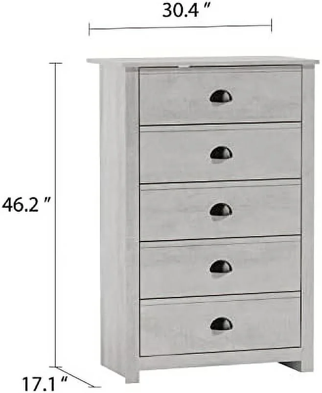 RUNFAYBIU Geodarno 5 Drawer Dresser Tall Dressers for Bedroom Wood Narrow Chest of Drawers Organizer Rustic Design 17" D x 30" W x 46" H Dusty Grey Oak