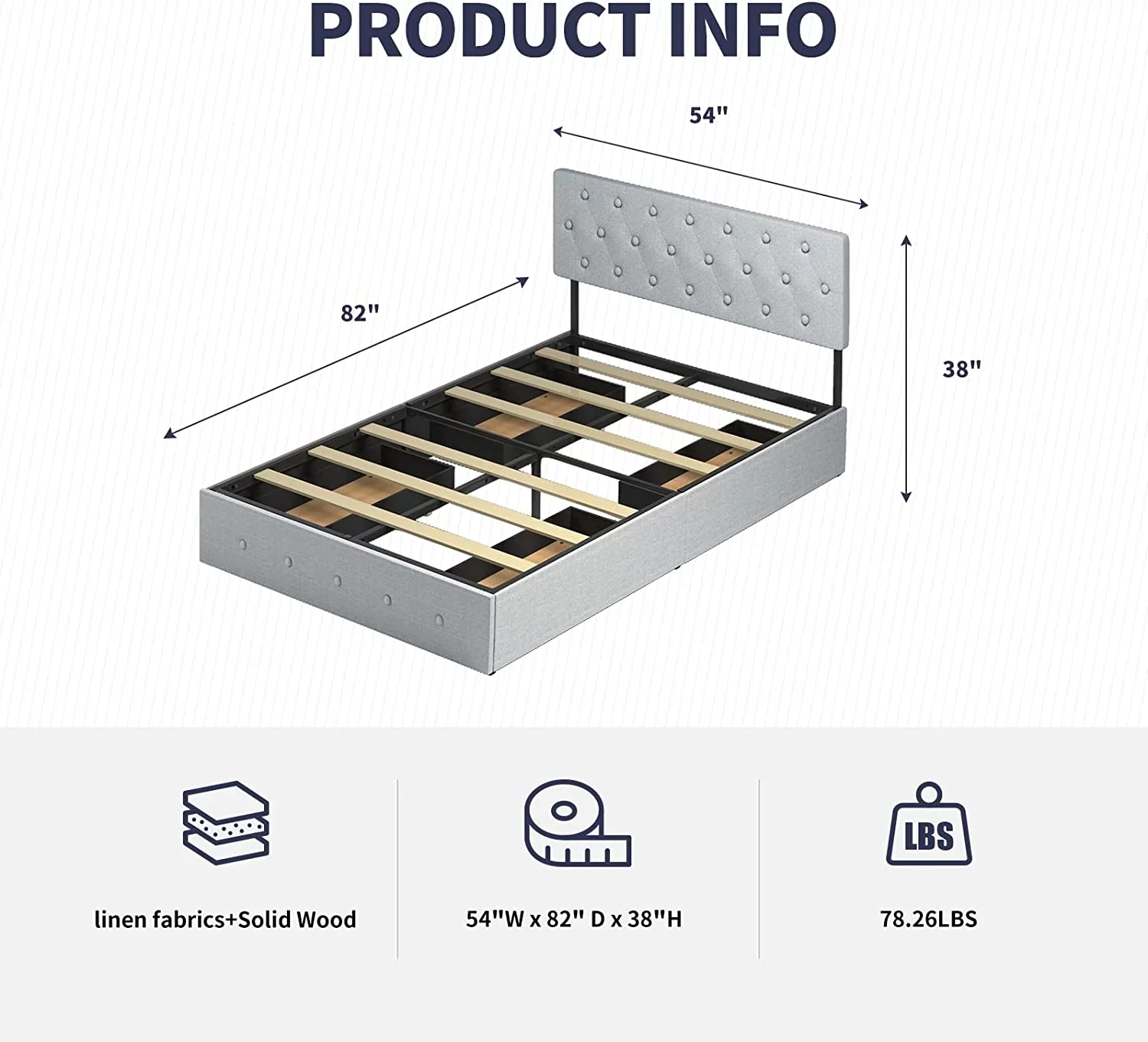 Platform Full Size Bed Frame with 4 Storage Drawers Full Bed Frame with Headboard Diamond Stitched Button Tufted Design Wooden Slats Support No Box Spring Needed Easy Assembly Beige