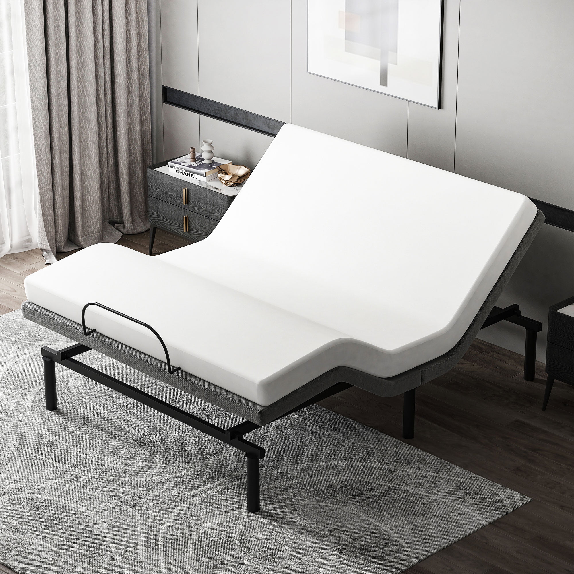 HOMCOM Queen Adjustable Bed Frame, Ergonomic Zero Gravity Power Bed Base with Head and Foot Incline, Memory, and Wireless Remote, Grey