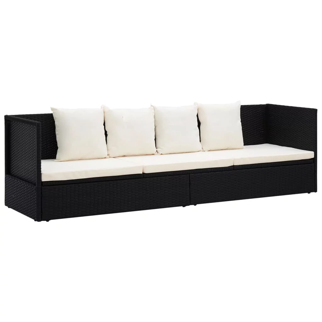 Buyweek Patio Bed with Cushion & Pillows Poly Rattan Black