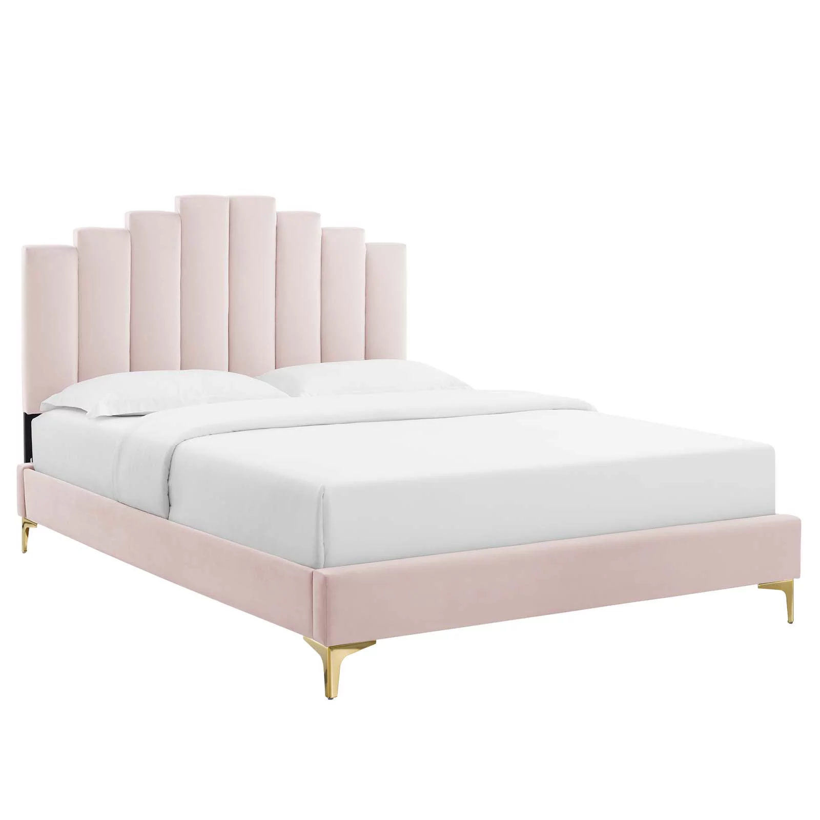 Modway Elise King Performance Velvet Platform Bed in Pink
