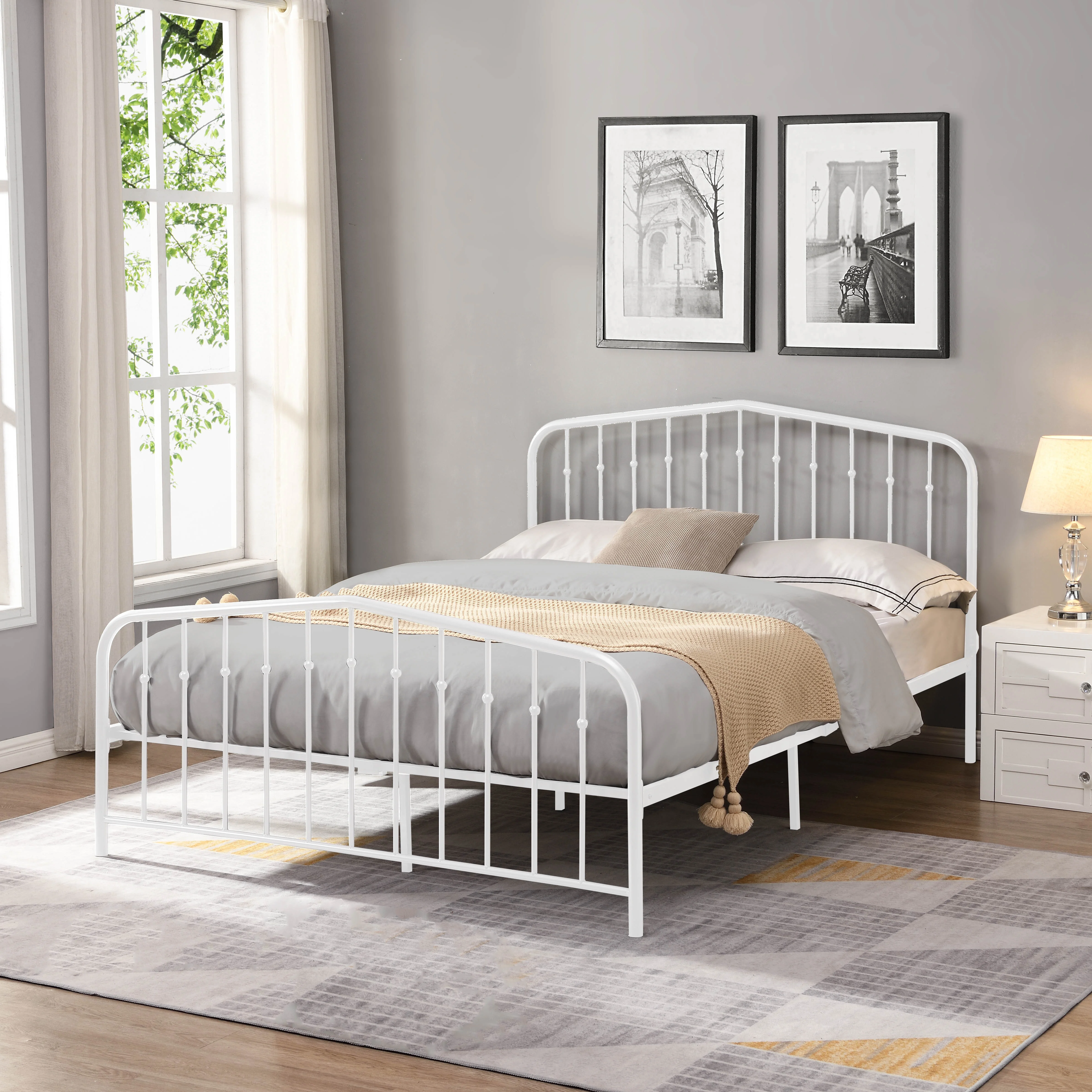 White Queen Metal Platform Bed (Fully Slated)
