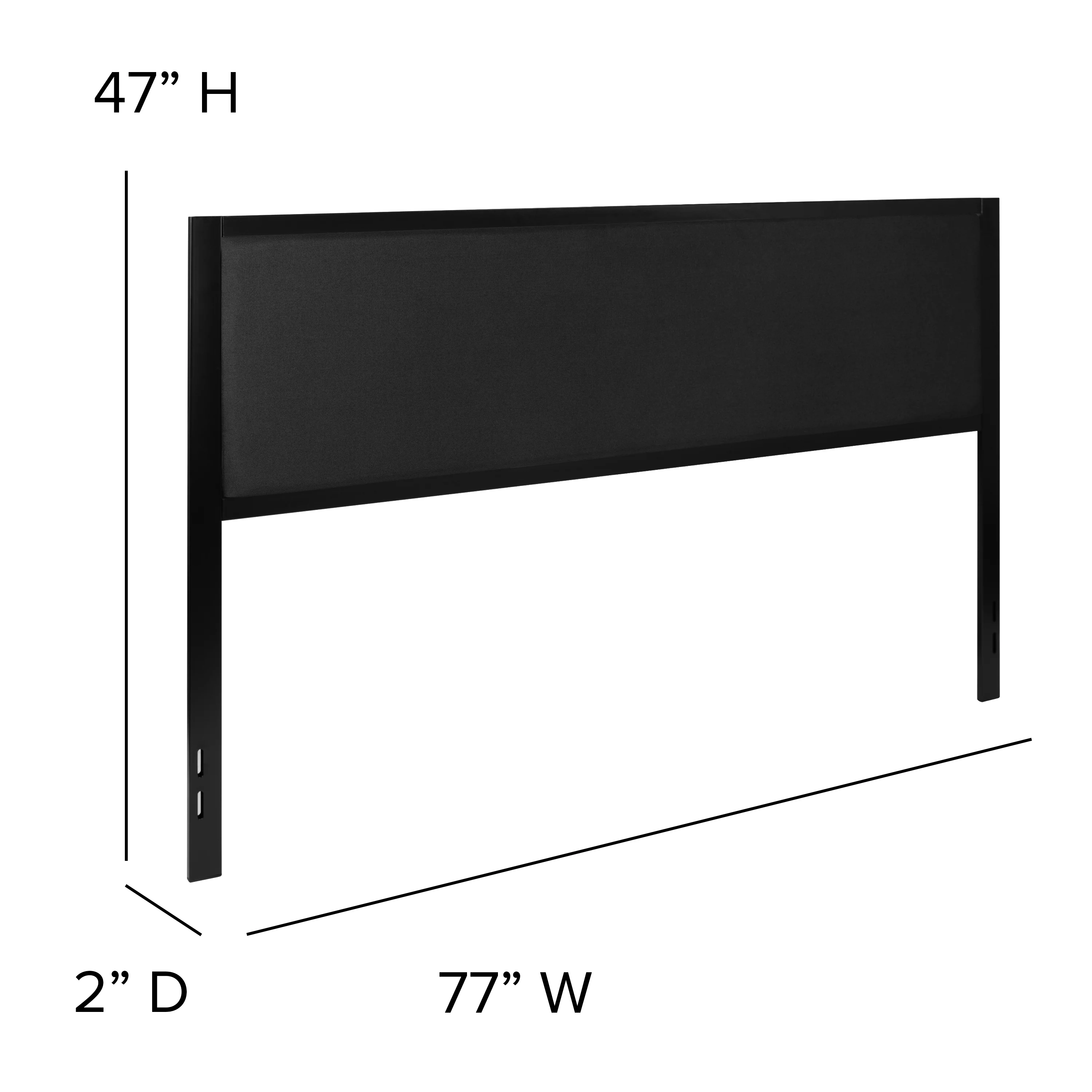 Merrick Lane King Size Headboard Black Fabric Upholstered Headboard With Metal Frame and Adjustable Rail Slots
