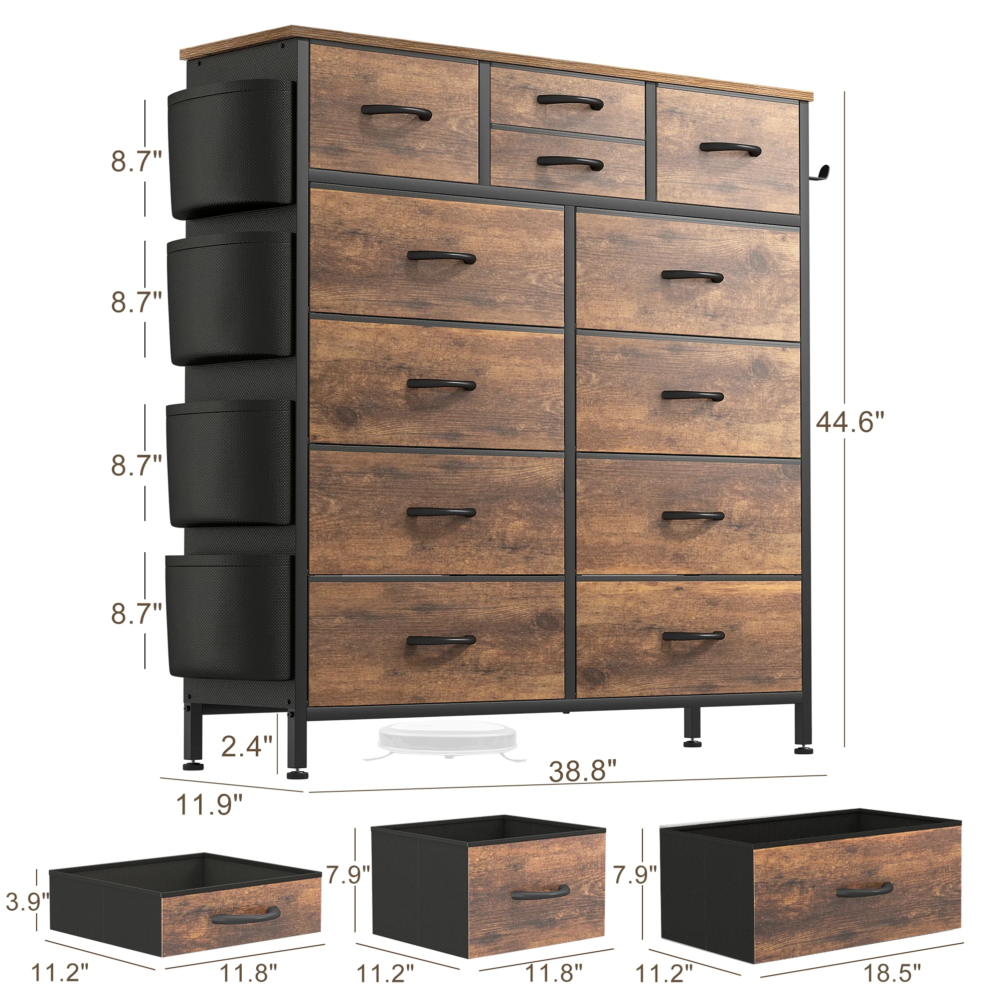 GIKPAL Dresser for Bedroom with 12 Drawer Tall Dresser Chest of Drawers Fabric Dressers Storage for Closet Living Room Hallway, Rustic Brown