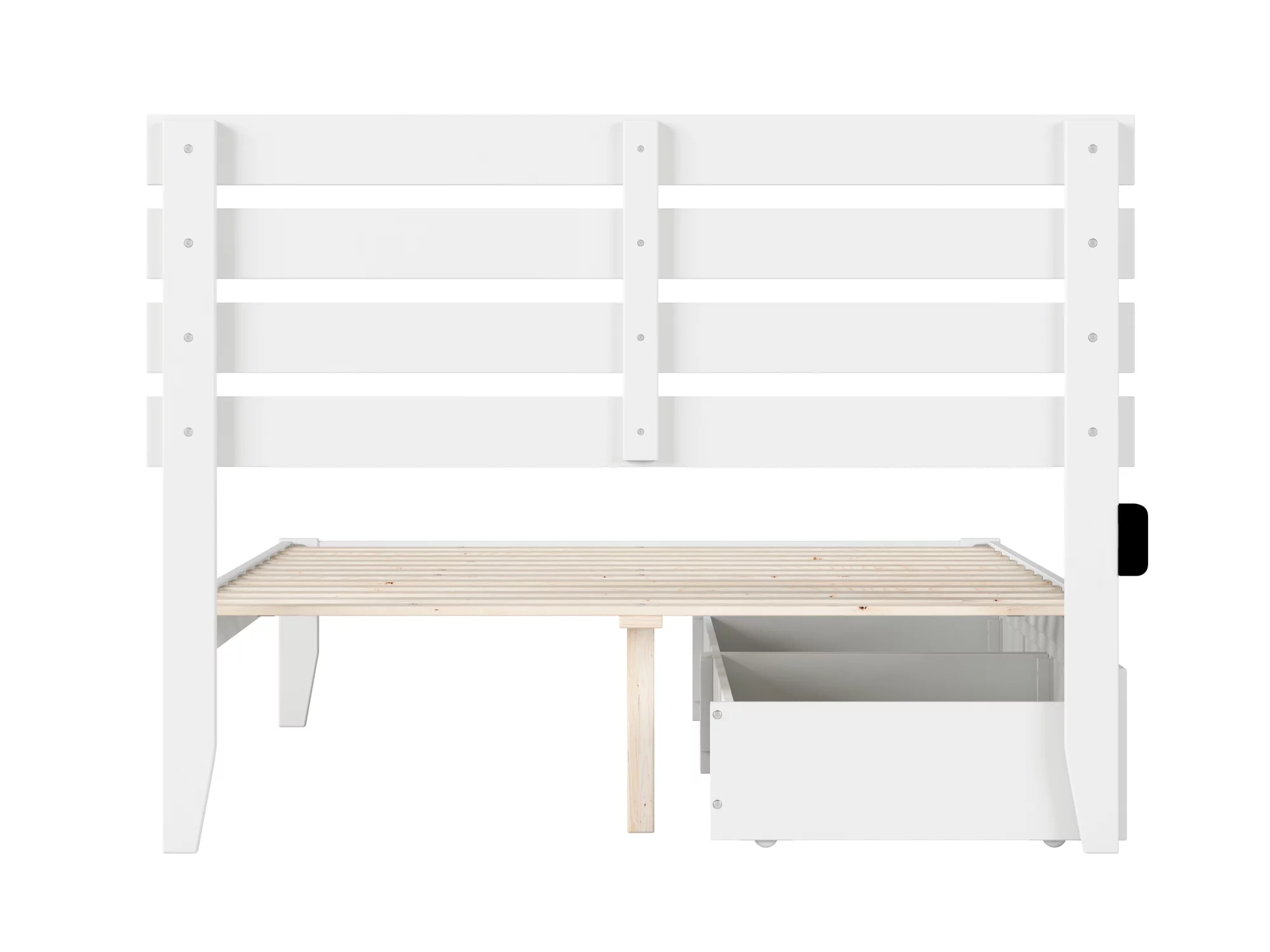 Oxford Twin Bed with USB Turbo Charger and 2 Drawers in White
