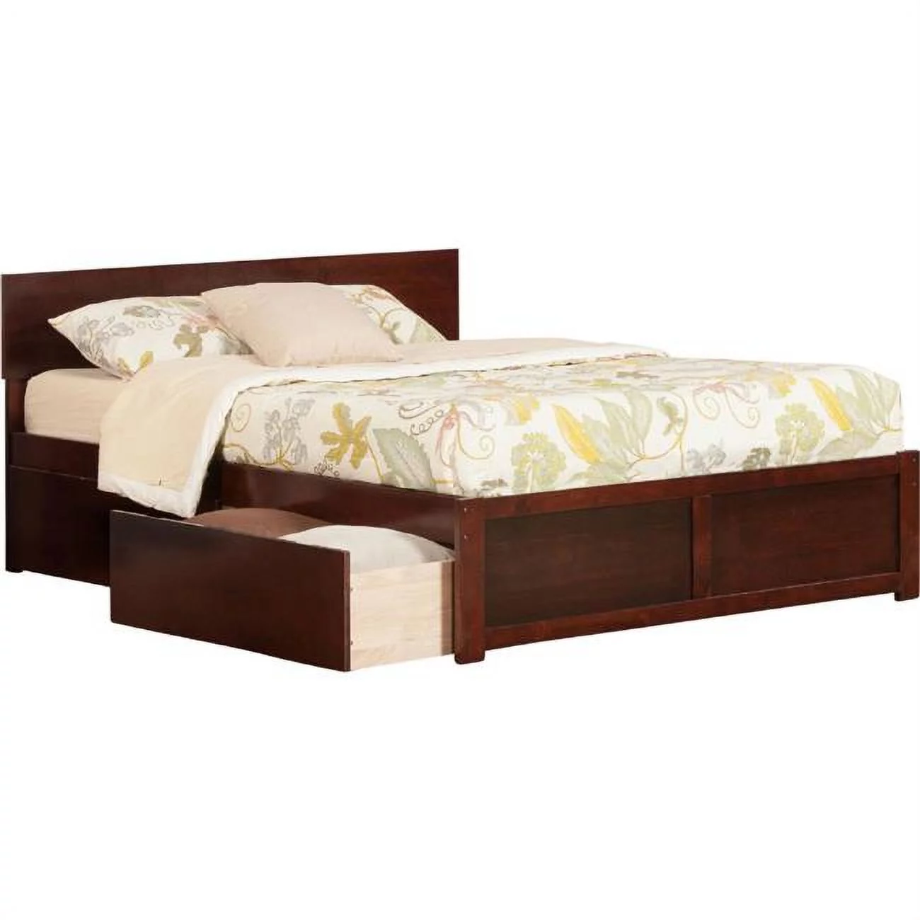 Orlando Flat Panel Foot Board with Urban Bed Drawers, Antique Walnut - King