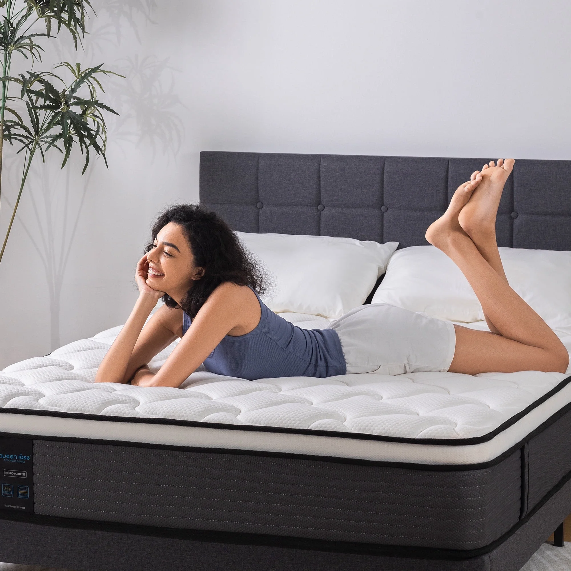 12'' Queen Hybrid Mattress, QUEEN ROSE Hybrid Firm Mattress in a Box with Gel Memory Foam, Individually Wrapped Pocket Coils Innerspring, Pressure-Relieving and Supportive, Mattress Queen Size