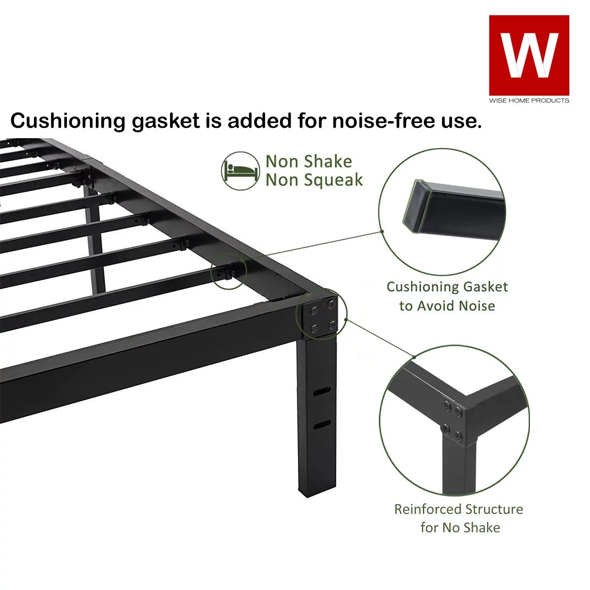 Wise Home Products Metal Storage Platform Bed Frame, California King, Black