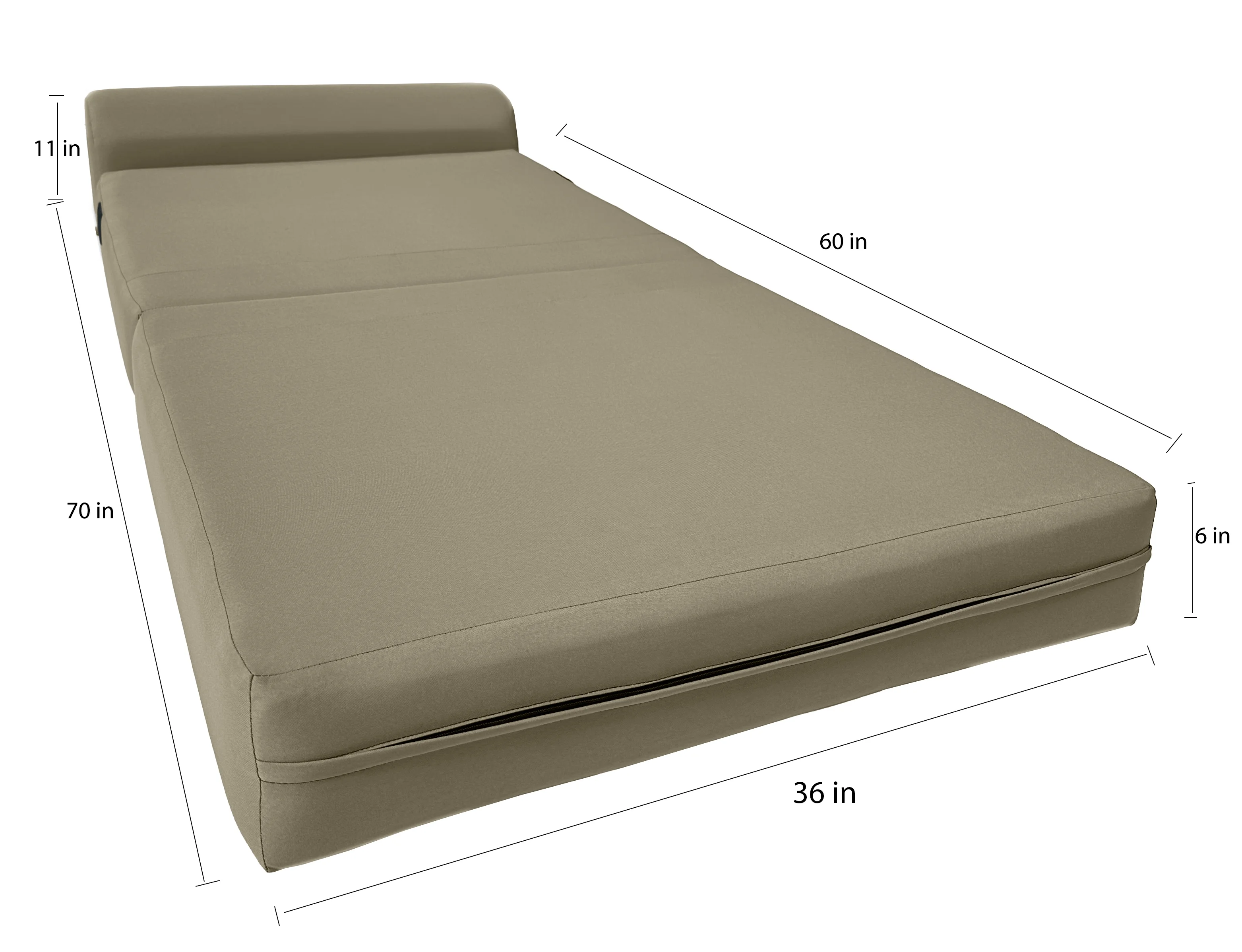 Tan Sleeper Chair Folding Foam Beds, Portable Studio Sofa Guest Bed, 6 x 36 x 70