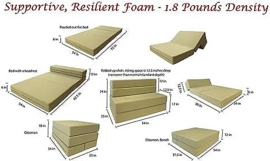 GEROBOOM D&D Futon Folding Foam Mattress Sofa Chair Bed Guest Beds (Queen Size Lime)