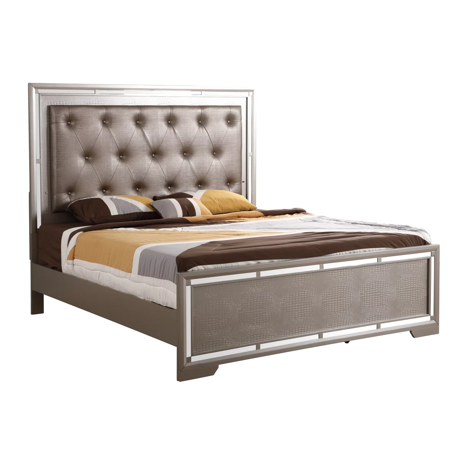 Maykoosh Artisanal Artistry G6800A-KB King Bed ( 3 Boxes) , Silver Champagne