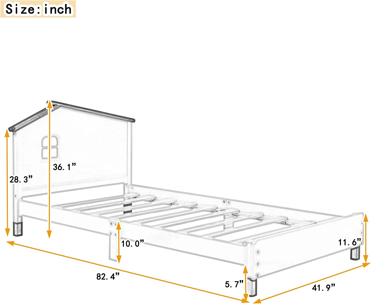Size Bed Frame With House-Shaped Headboard, Wooden Kids Platform Bed Frame With Shelf Behind, Cute Single Bed For Girls Boys, No Box Spring Needed (, White+)