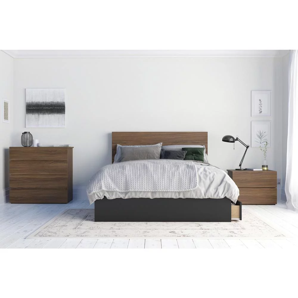 Nexera Sequoia 4 Piece Full Size Bedroom Set, Walnut and Black