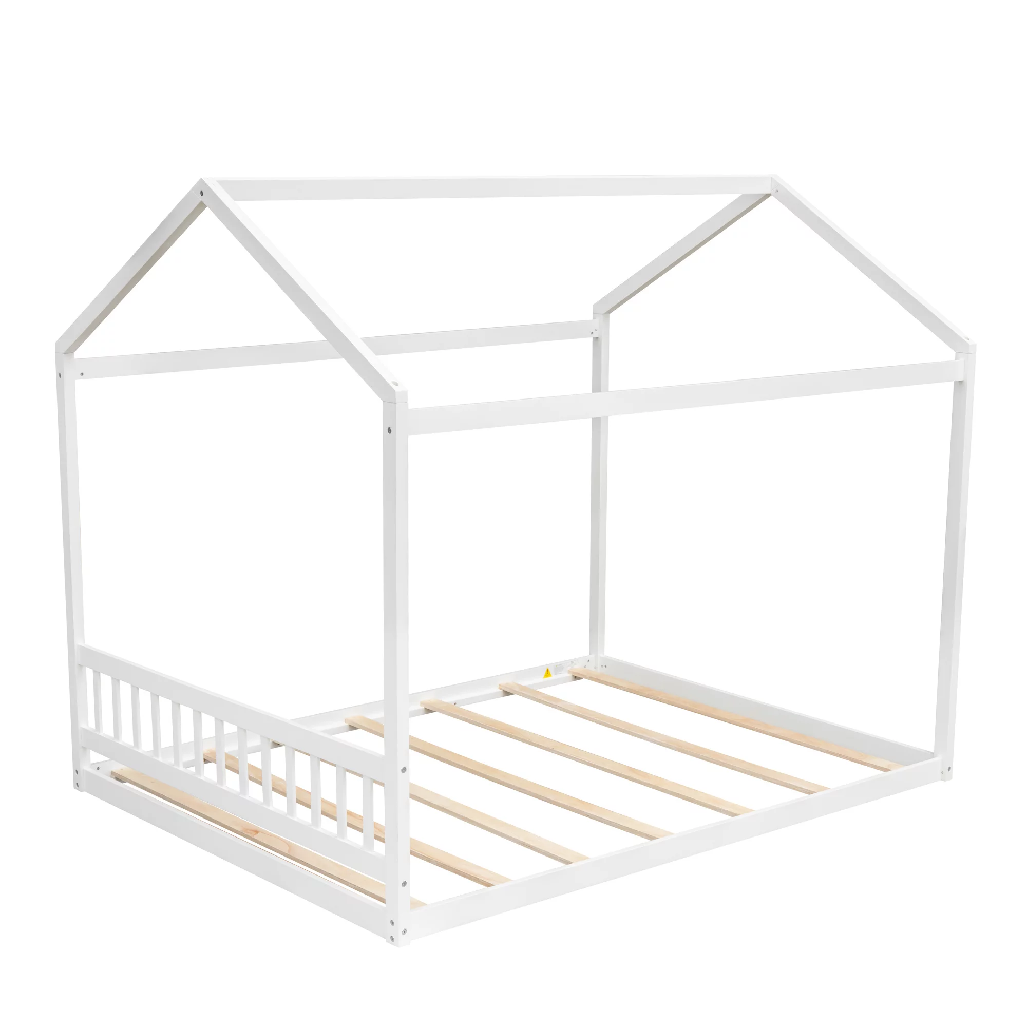 LANTRO JS Queen Size Wooden House Bed with Headboard, White