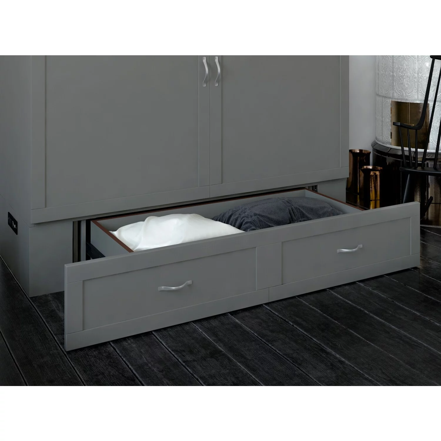 AFI Hamilton Murphy Modern Solid Wood Full Bed Chest with Mattress in Gray