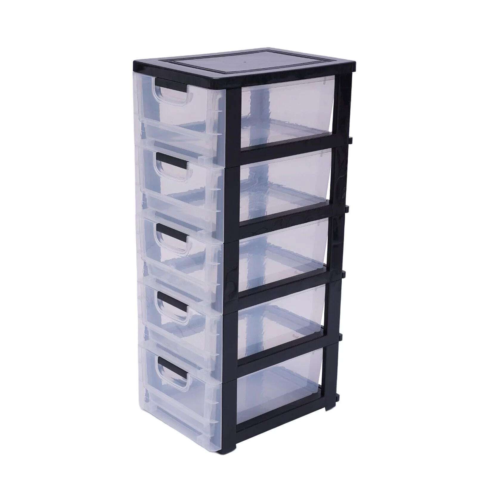 5 Drawers Dresser, Modern Home Storage Cabinet Stackable Transparent Organizer Case W/4 Wheels 5 Drawers 11.8*15.7*33in