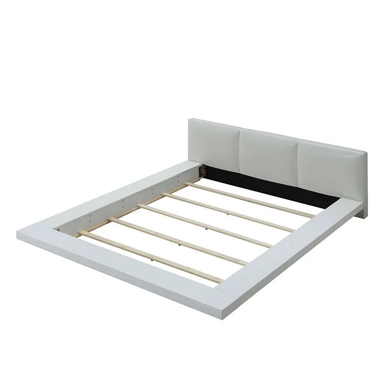 Classic Contemporary White Color Bedrooom Furniture California king Bed 1pc Bedframe Low Profile Bed Padded HB High Gloss Lacquer Coating