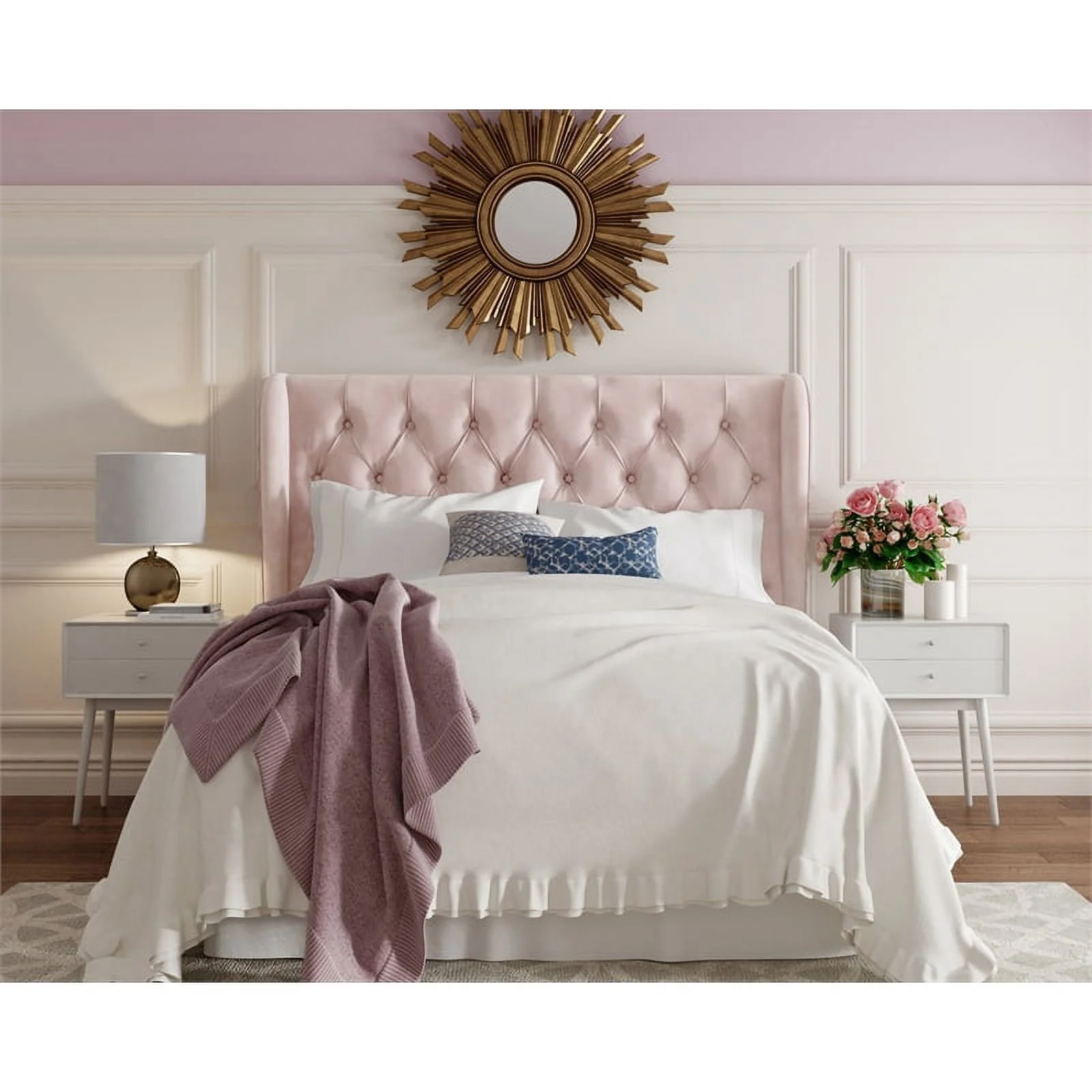 Pemberly Row Lillian August Harlow Upholstered Headboard King Size Dusty Mauve