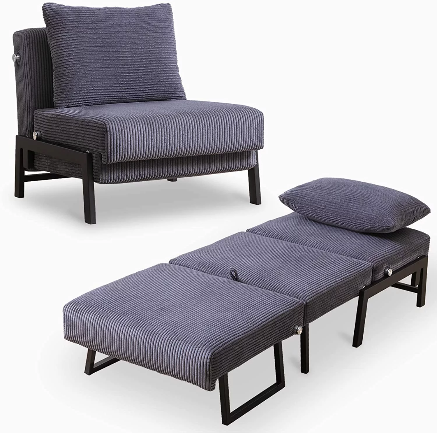 Mjkone 2 in 1 Multifunction Convertible Sofa Chair, Modern Breathable Velvet Fabric & Sturdy Metal Frame Couch Bed for Small Room, Apartment, Office (Dark Gray