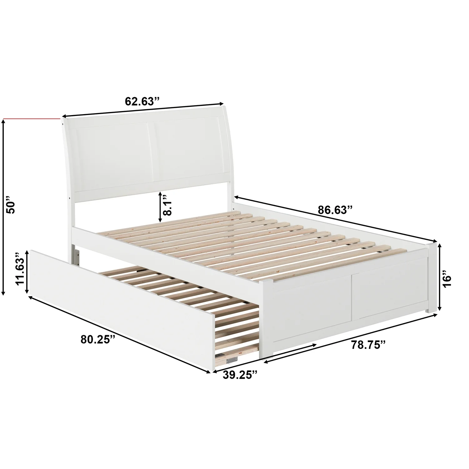 AFI Portland Queen Wood Platform Bed with Footboard & Twin XL Trundle in White