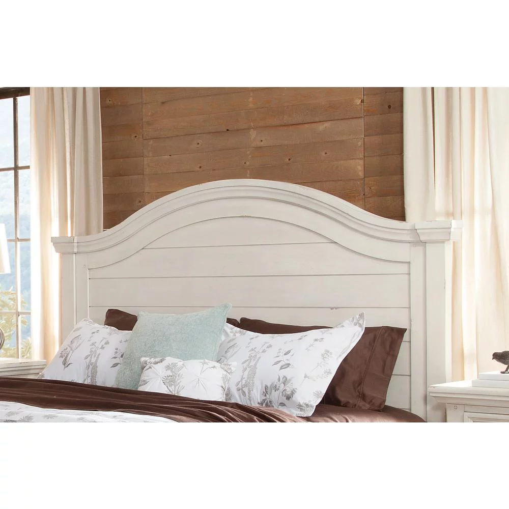 American Woodcrafters Stonebrook Antiqued White Wood King Panel Headboard