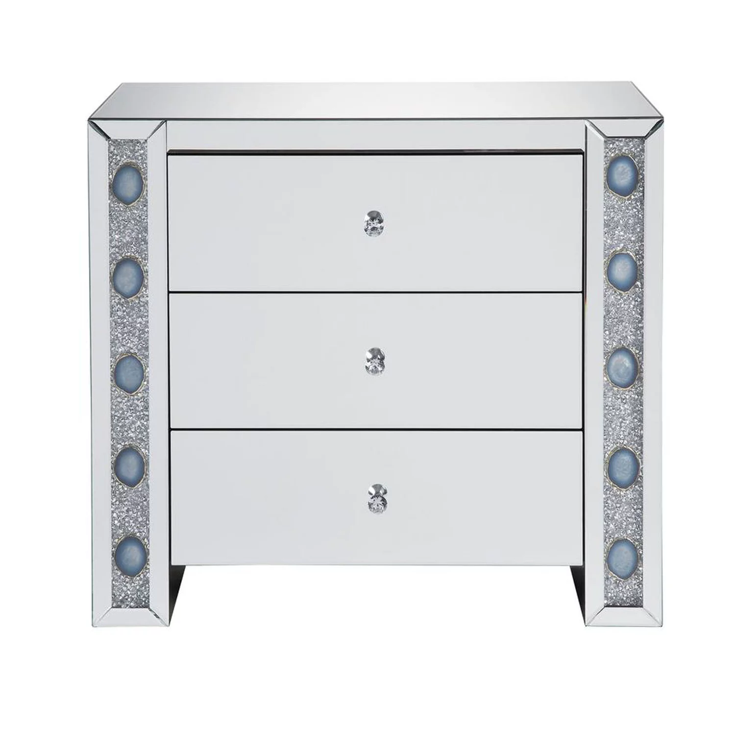 Benzara Chest with 3 Drawers and Mirrored Panels, Silver