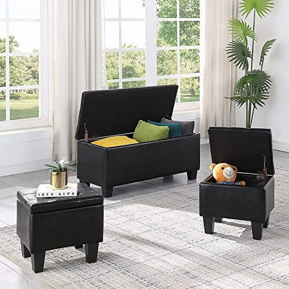 KHBIULIFE Large Ottoman Set 3 in 1 Linen Window Bedroom Bench with 38''Thick Seating of Bed Foot Stools Ottoman for Living Room Entryway Hallway Bedroom (Gray)