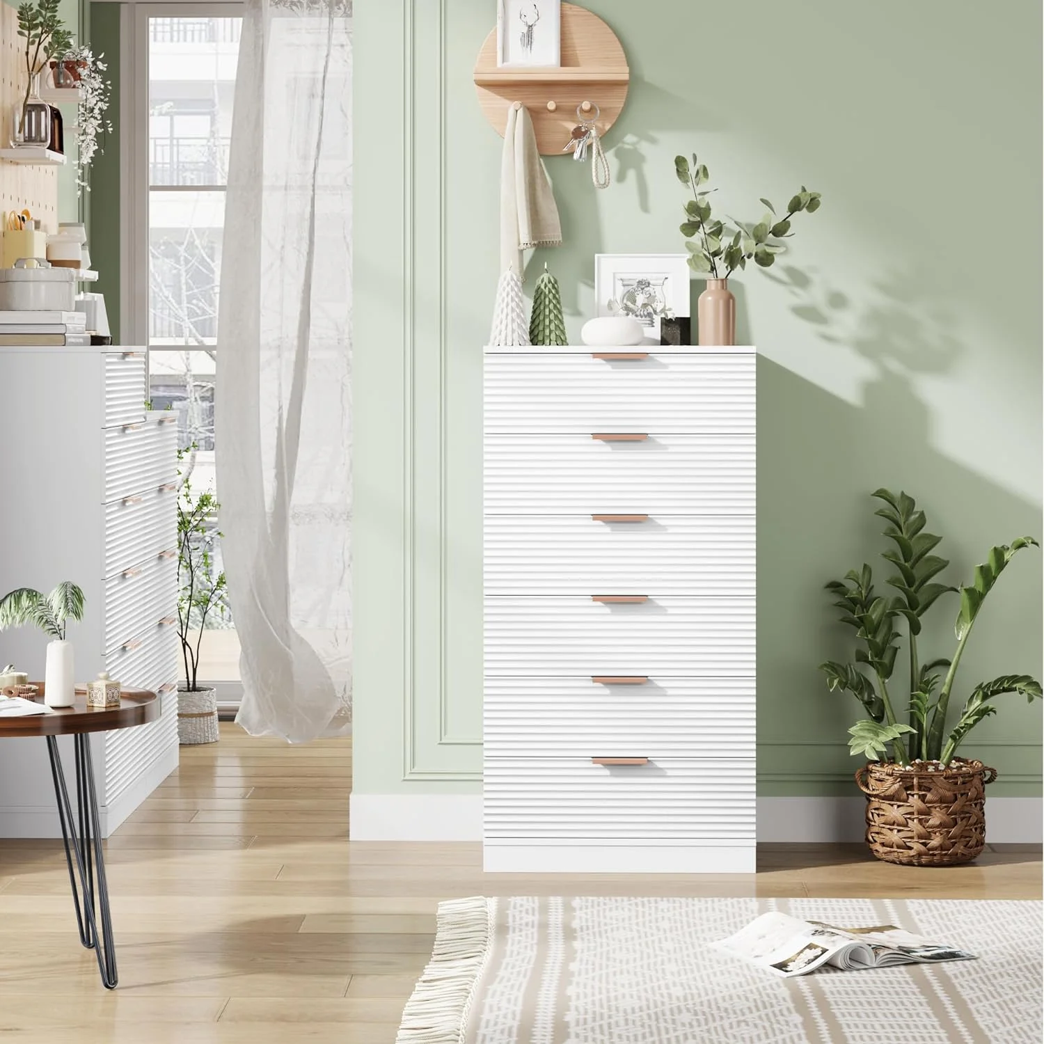 HBBOOMLIFE 6 Drawer Dresser Tall White Dresser with Large Space Modern Chest of Drawers with Handles 6 Large Capacity Vertical Dressers for Home & Office