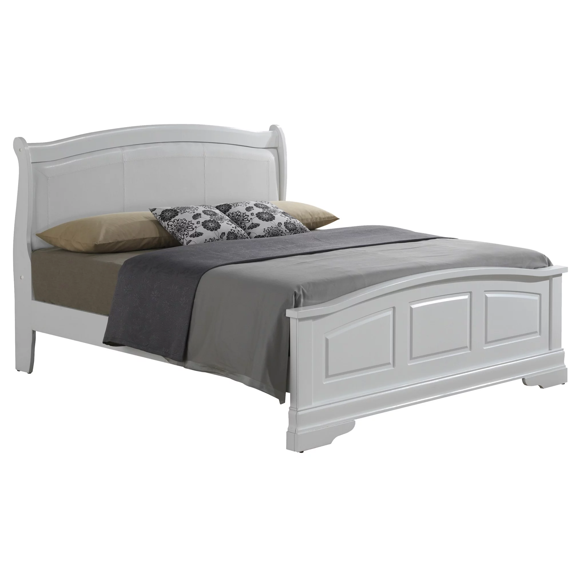 Passion Furniture Louis Philippe White Upholstered Queen Panel Bed