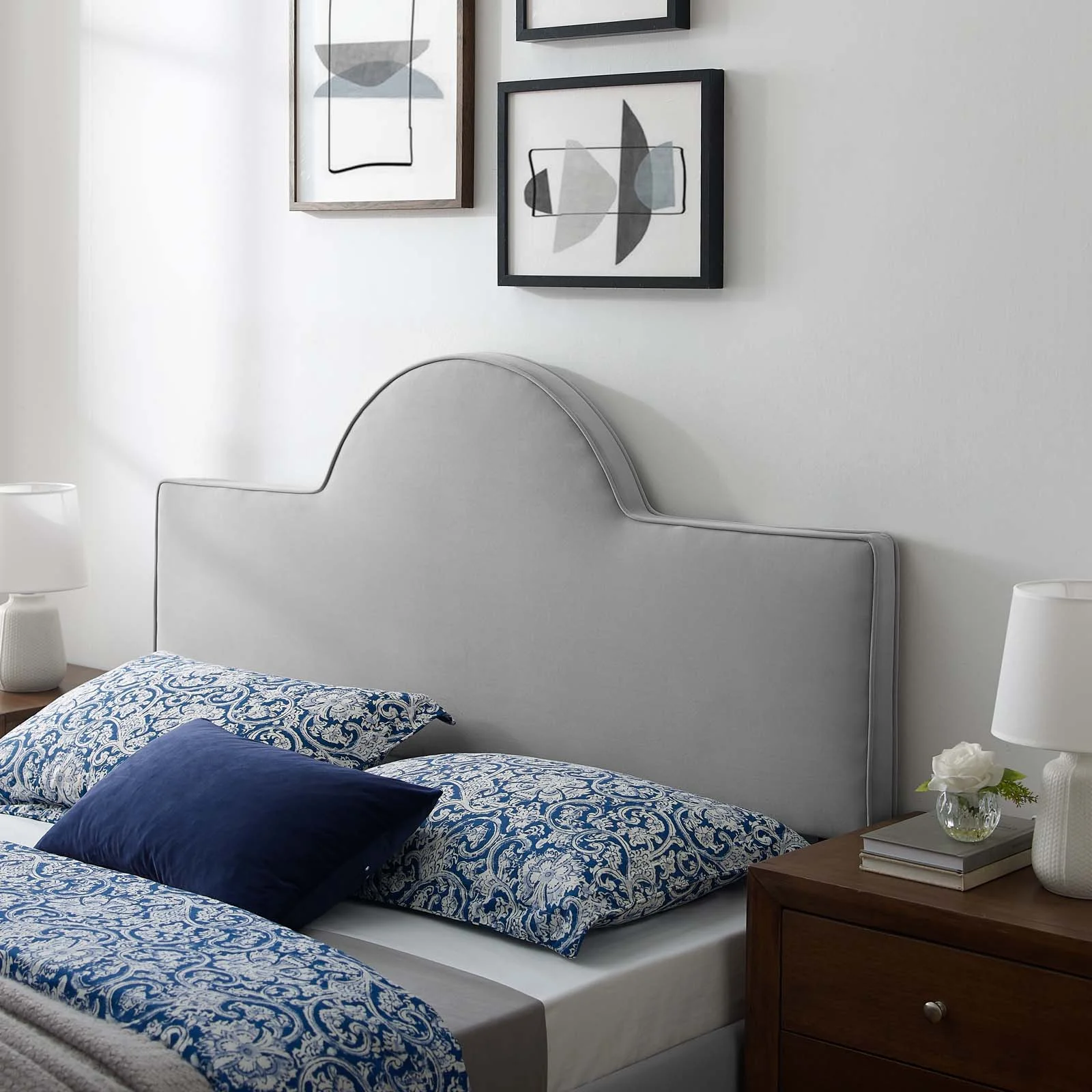 Headboard, Twin Size, Velvet, Light Grey Gray, Modern Contemporary Urban Design, Bedroom Master Guest Suite