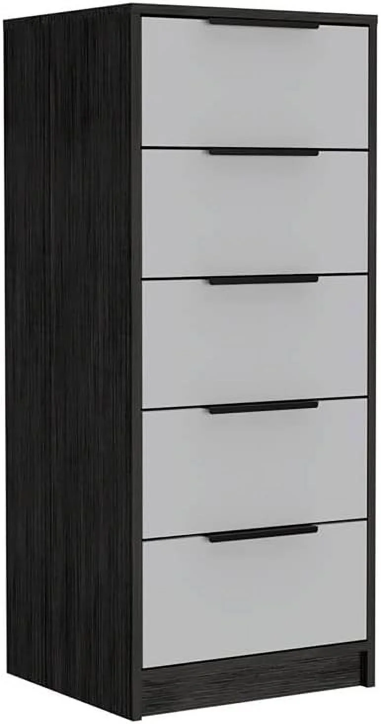 xrboomlife Modern 5-Drawer Engineered Wood Dresser in Smoky Oak/White