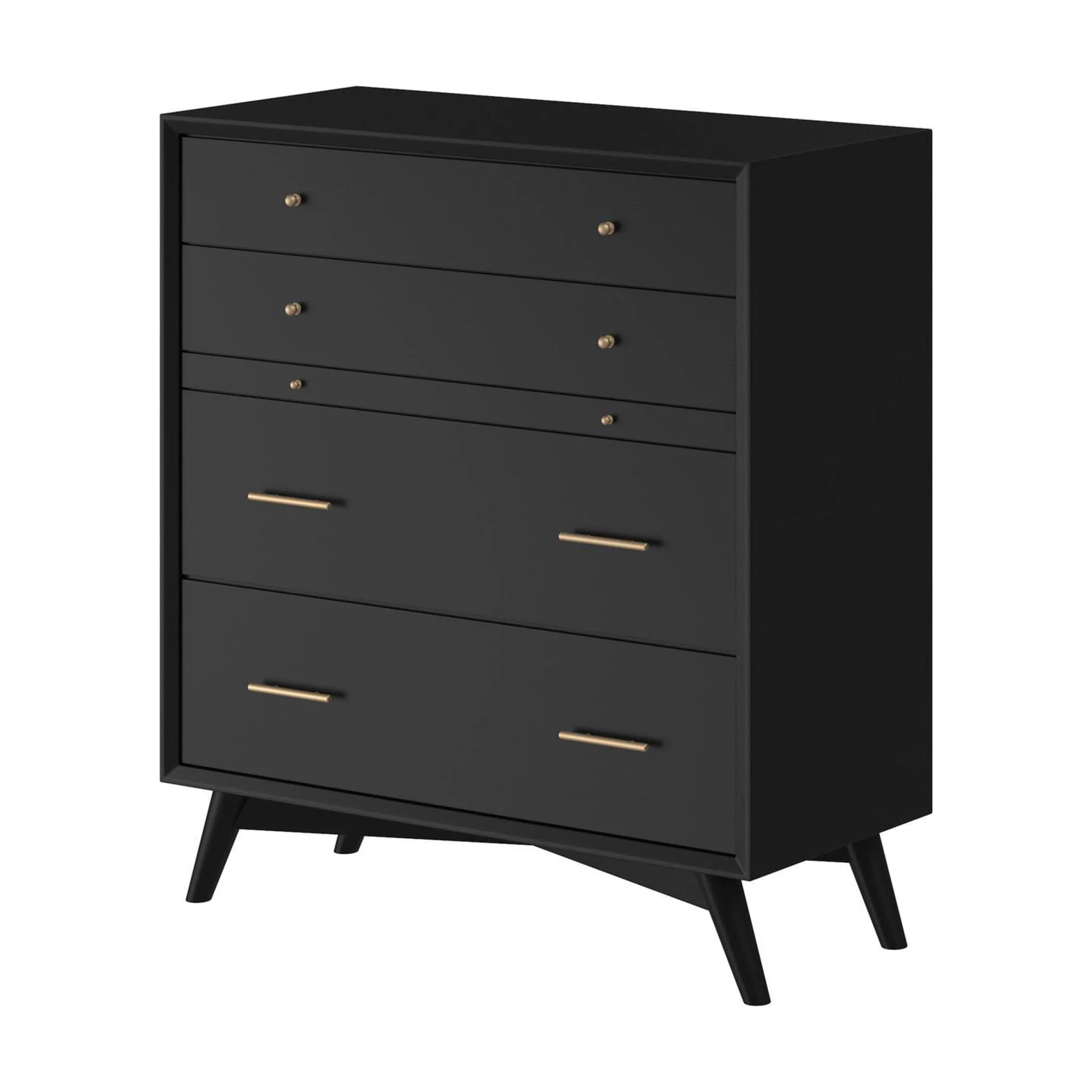 Alpine Furniture Flynn Mid Century Modern 4 Drawer Multifunction Chest in Black