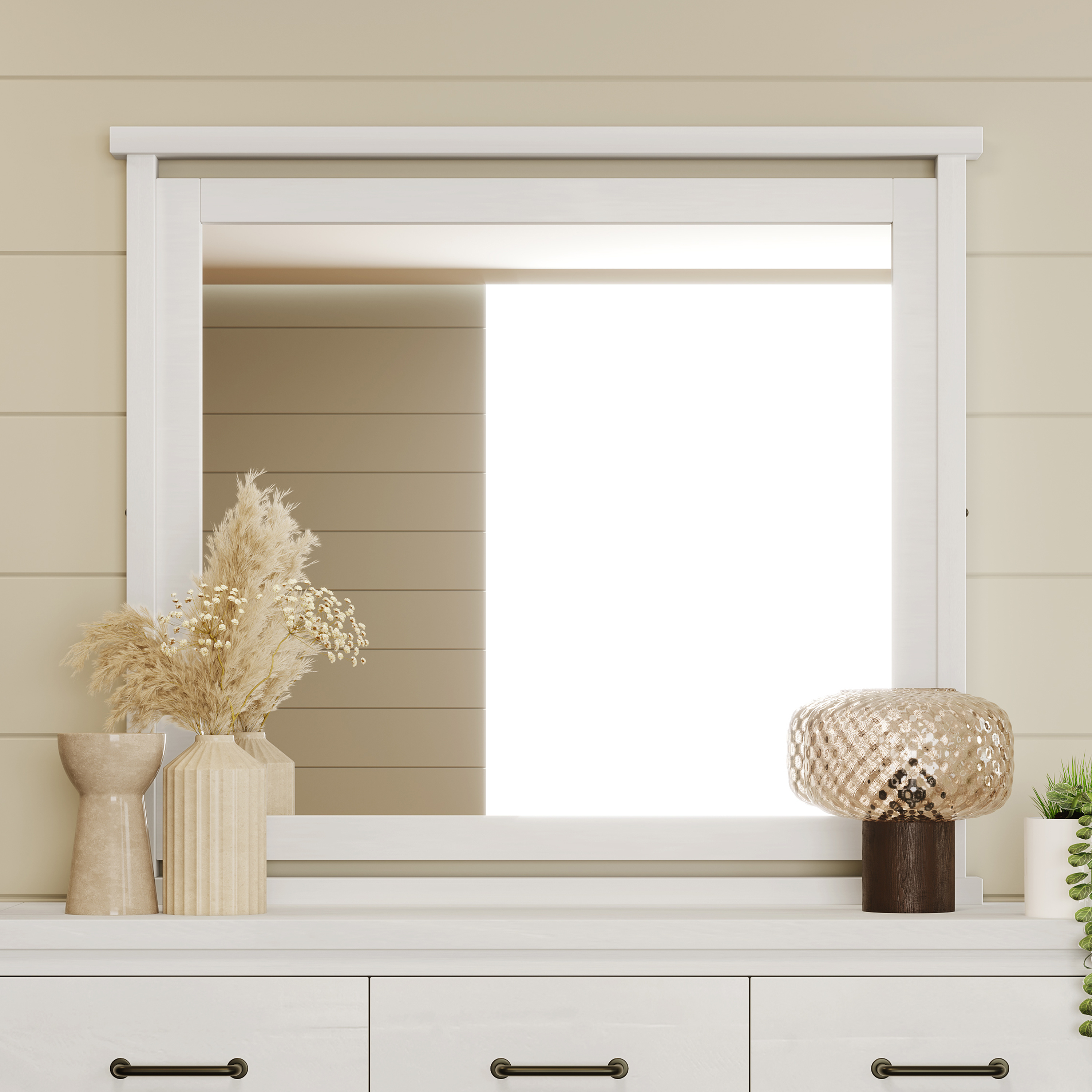 Rustic Farmhouse Whitewash Mirror - 39.68 - Elevate Bedroom Style
