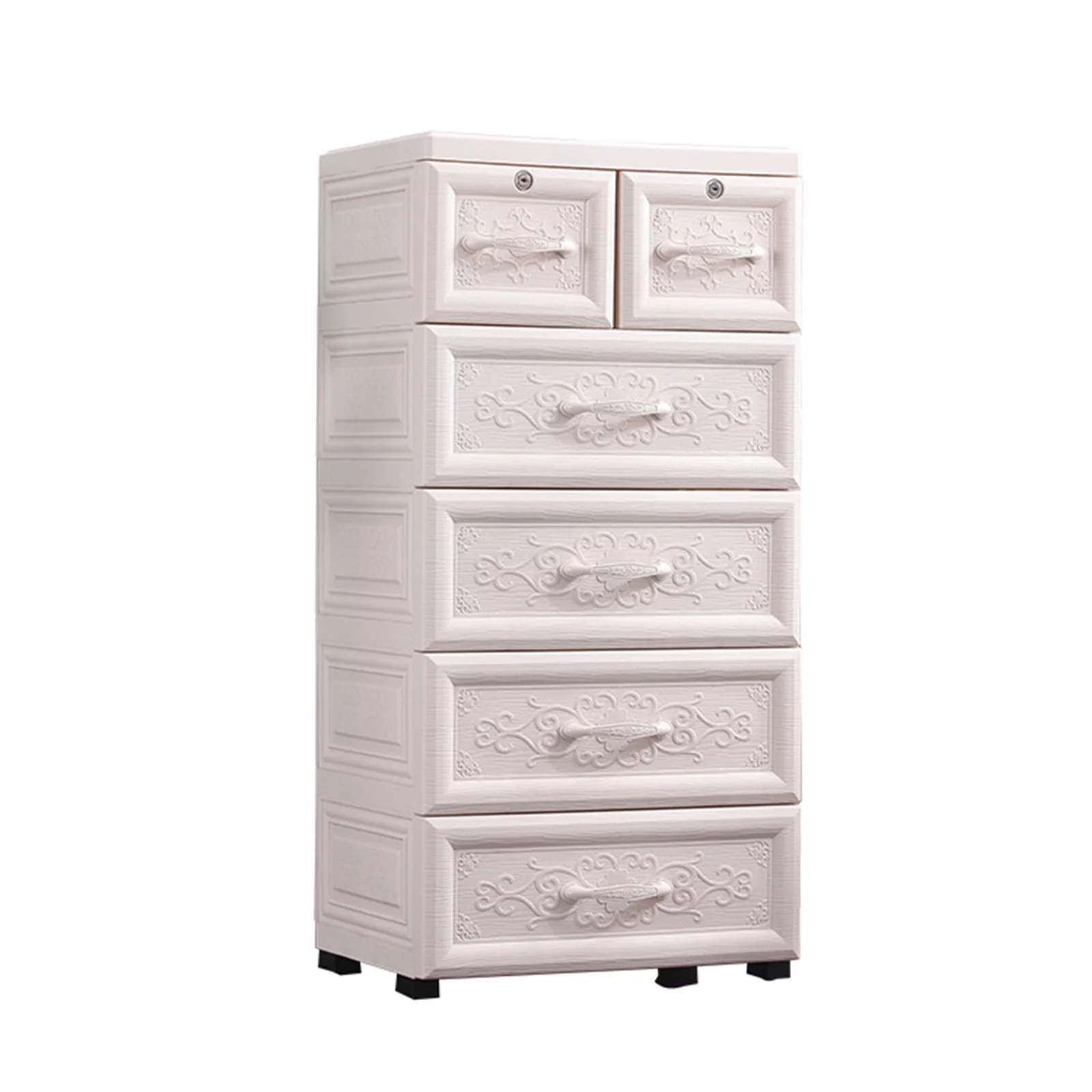 Loyalheartdy 6 Plastic Drawer Dresser Storage Cabinet Vertical Chest Bedroom Tower Closet Organizer Furniture White w/4 Wheels