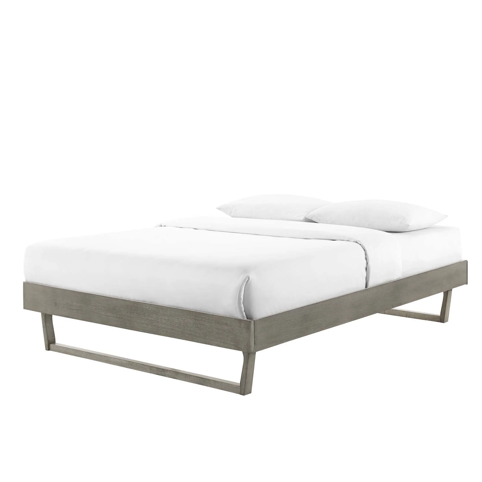 Platform Bed Frame, Full Size, Wood, Grey Gray, Modern Contemporary Urban Design, Bedroom Master Guest Suite
