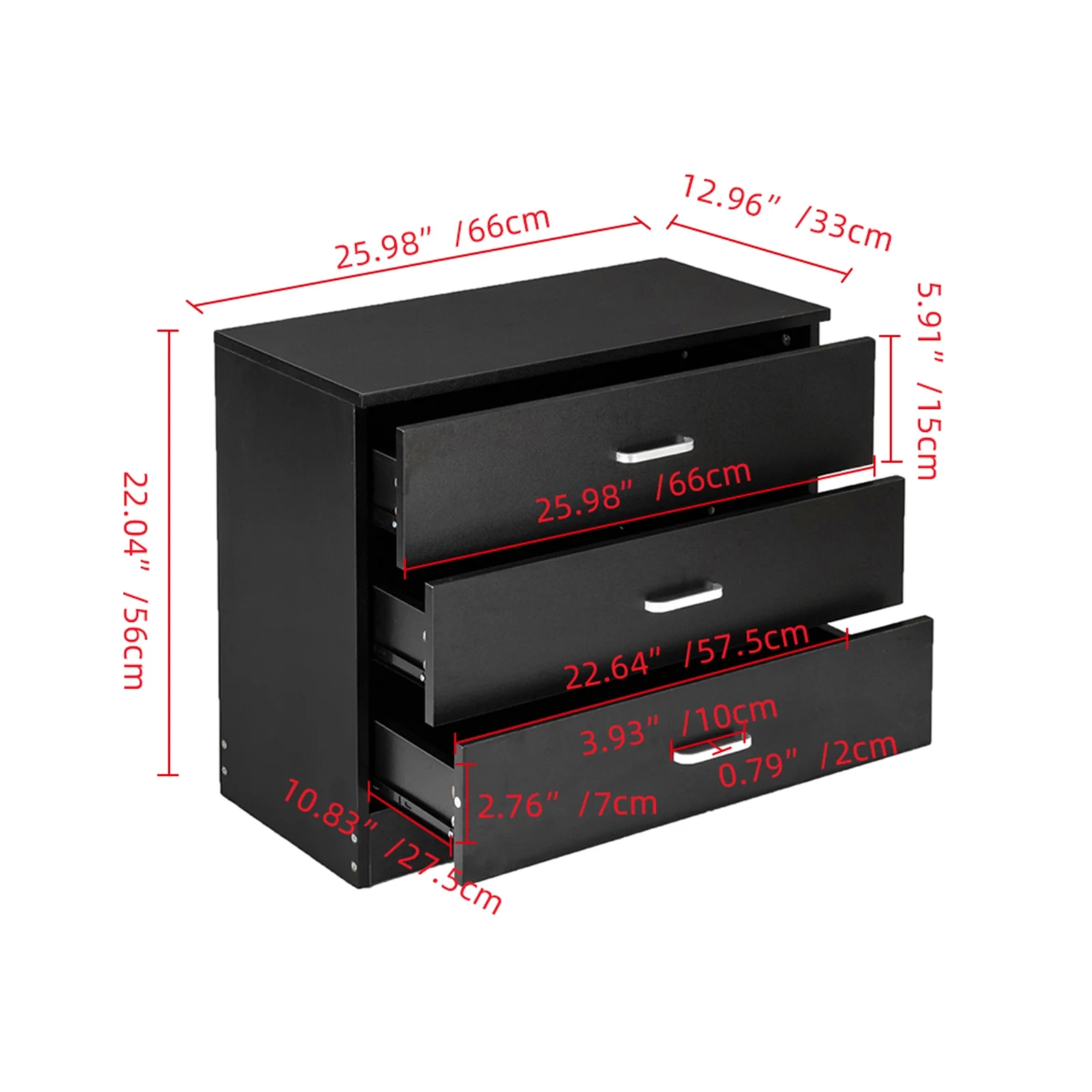 SYNGAR 3 Drawer Dressers, Modern Chest of Drawers, Floor Storage Cabinet Closet for Living Room, Bedroom, Hallway, Nursery, Black