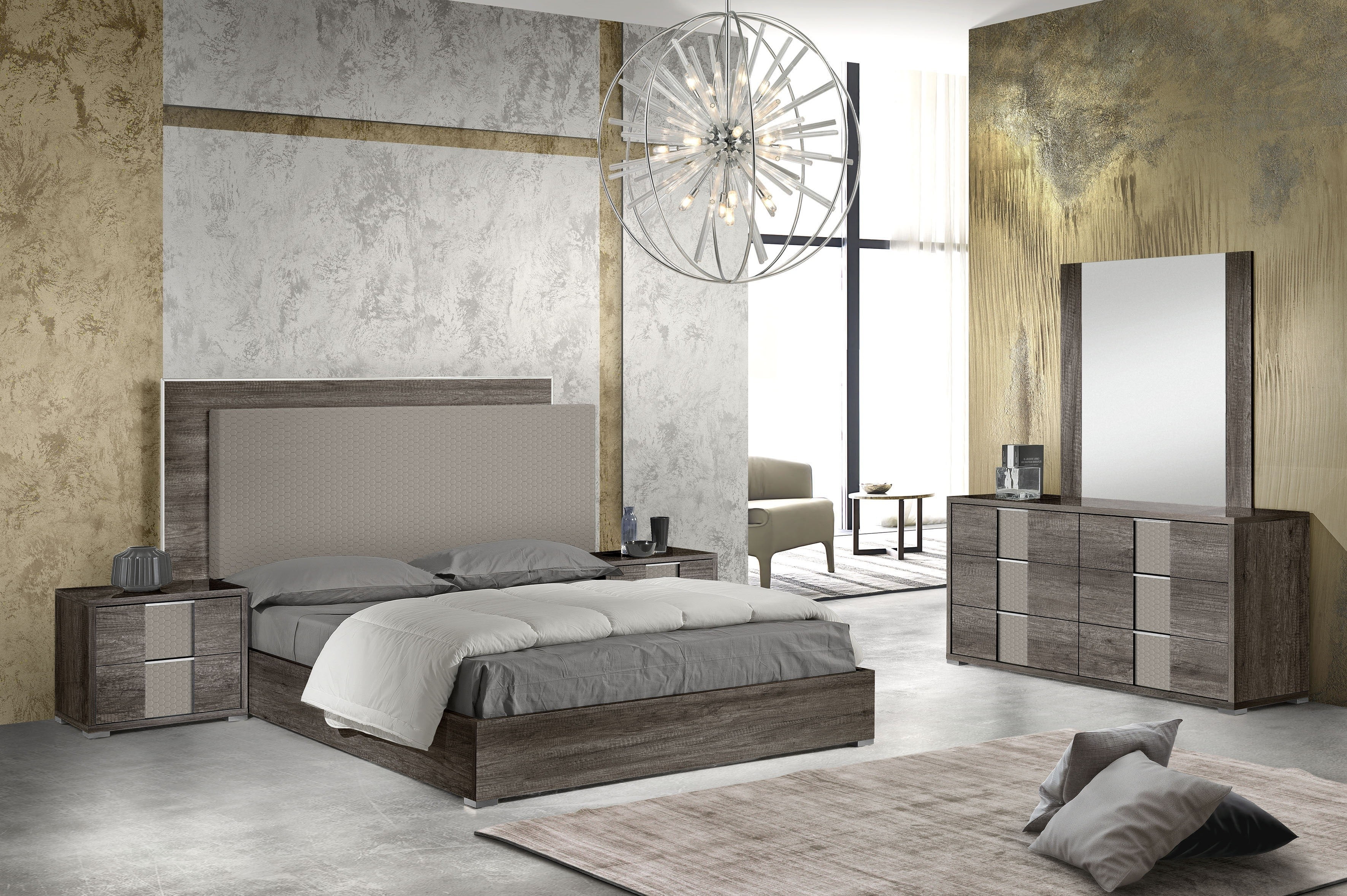 J&M Furniture Portofino Premium Bedroom with 6 piece queen bed, chest , dresser , mirror and 2 nightstand , queen bedroom set