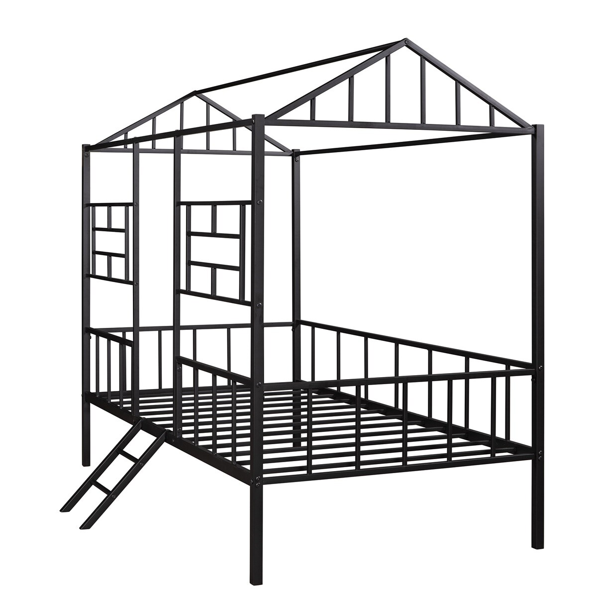 MERAX Metal House Bed Frame with Slatted Support Black Twin