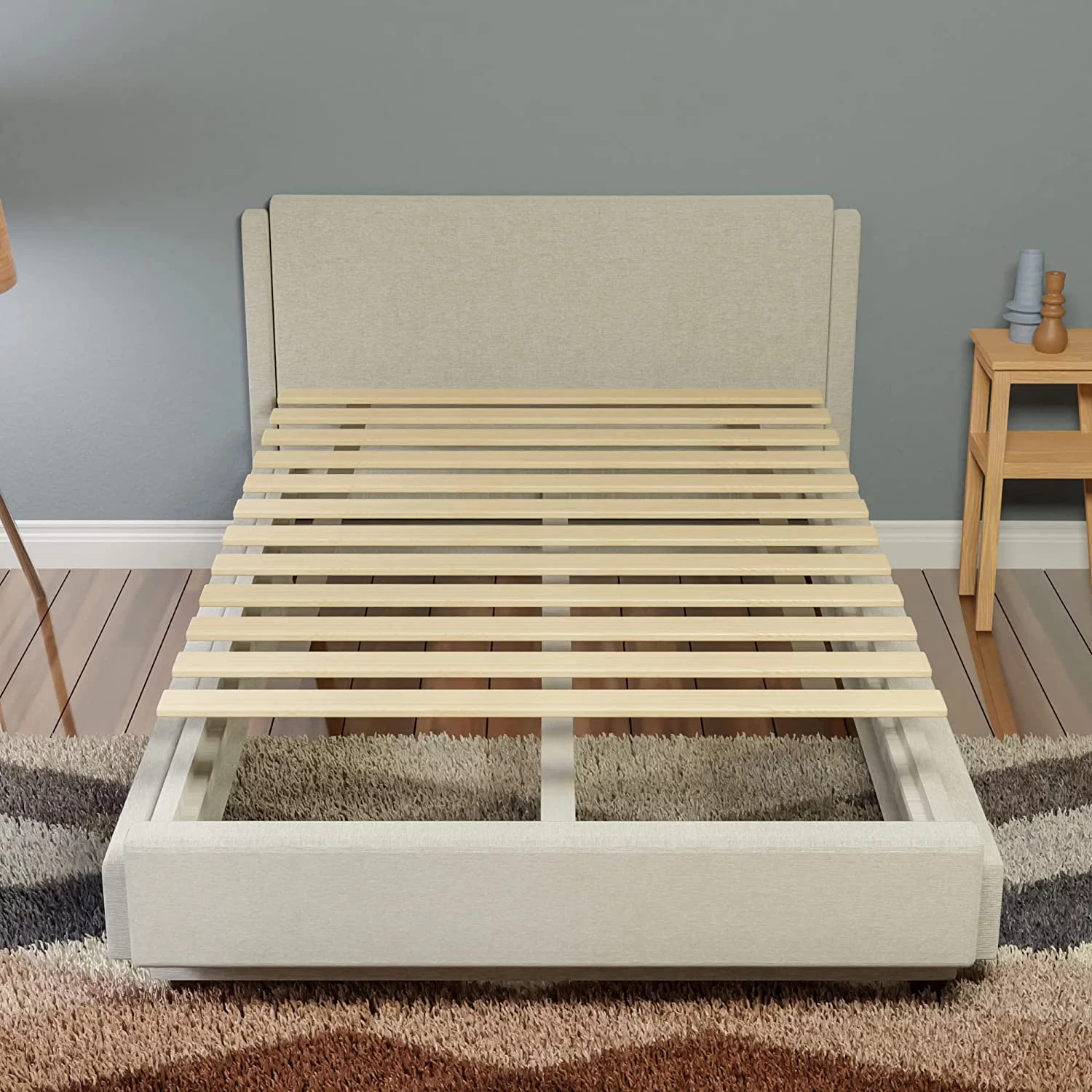 0.68-Inch Horizontal Mattress Support Wooden Bunkie Board/Bed Slats, Queen, Beige