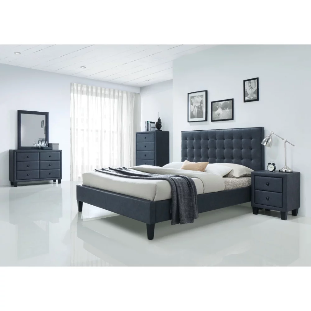 Queen bed, One Size, 2-Tone Gray PU