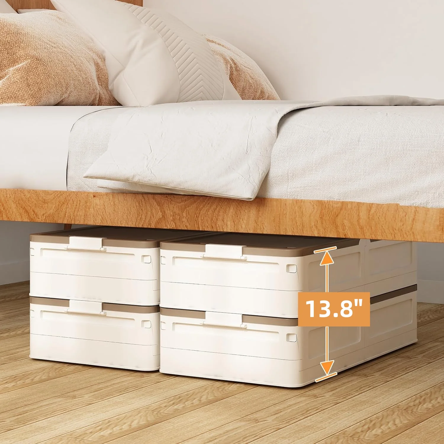 Underbed Storage Bins 57.5Qt/16.7Gal on Wheels, Plastic Stackable Underbed Storage Boxes W/Lids, Foldable Storage Closet Containers for Bedroom, Storage Bins for Clothes Shoes 2 Pack White