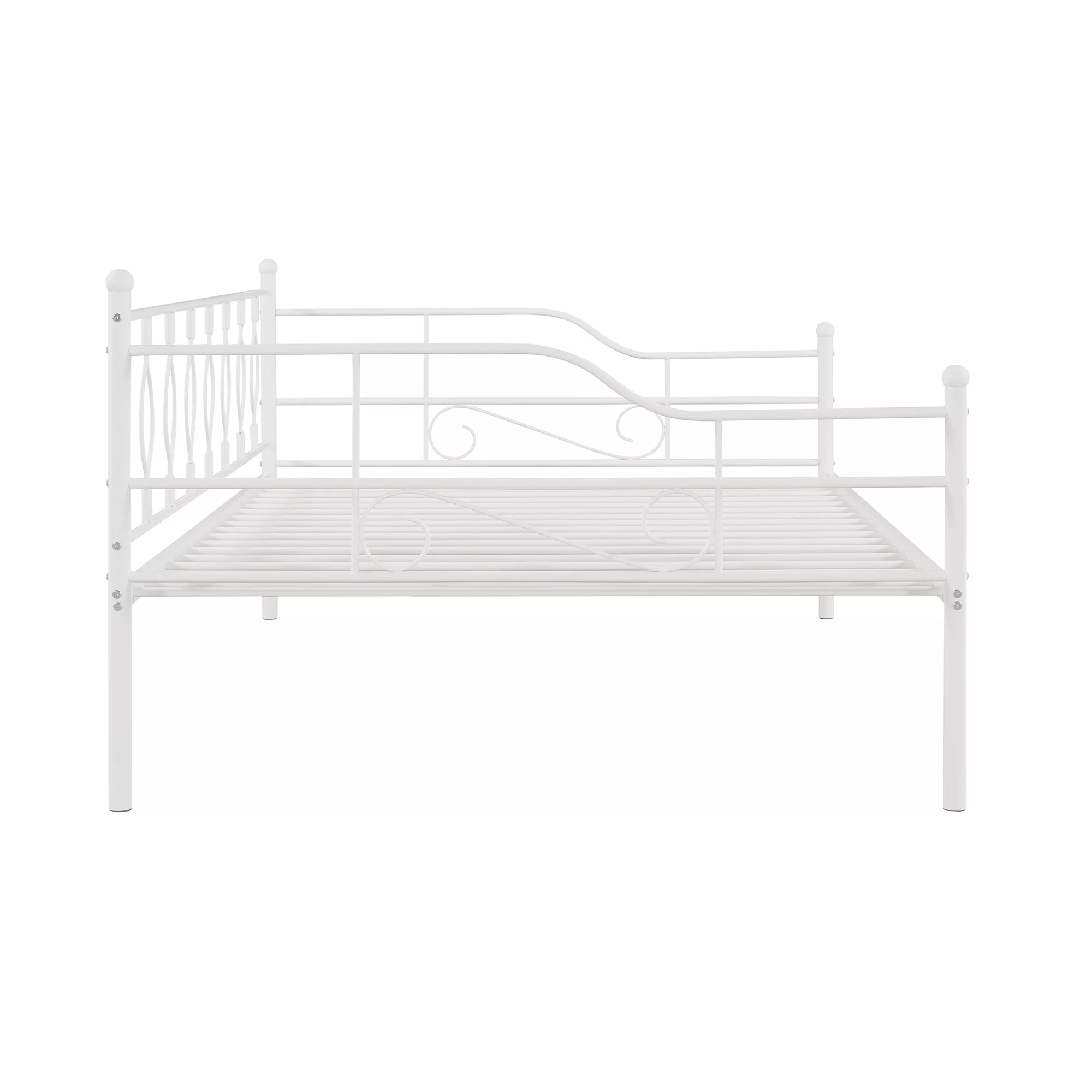 LANTRO JS Full Size Metal Daybed with Twin Size Adjustable Trundle, Portable Folding Trundle, White