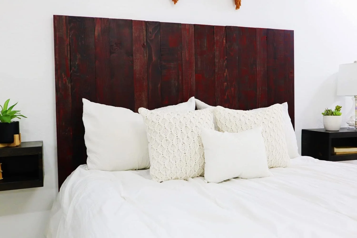 Red Dragon Skin Headboard, Modern Design, Solid Wood Headboard, Floating Panels, Wall Mount, Adjustable Height, Easy Assembly, Queen Size