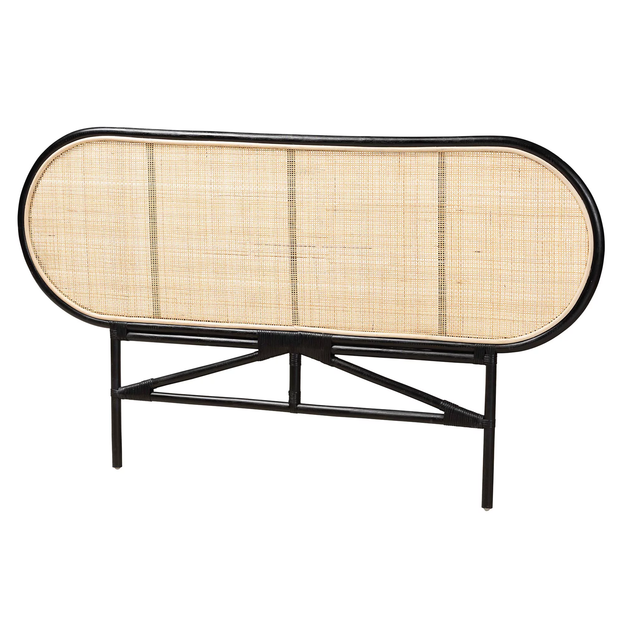 bali & pari Reegan Modern BoHo Two-Tone Black and Natural Rattan Queen Size Standalone Headboard
