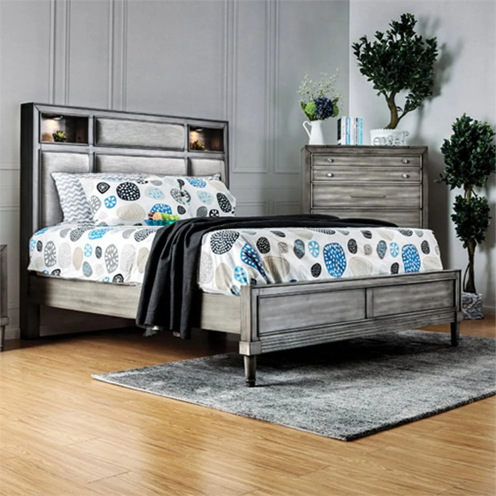 Furniture of America Cartagena Solid Wood Queen Bookcase Bed in Gray
