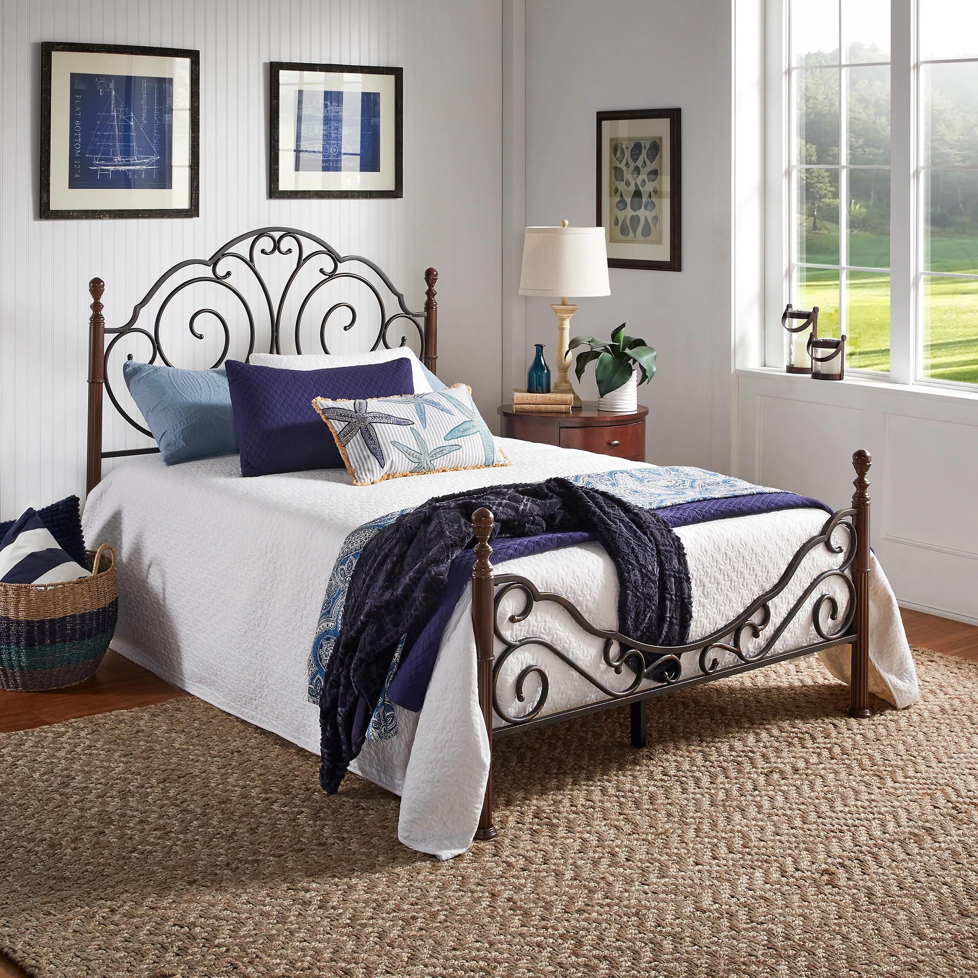 Weston Home Adison Graceful Scroll Bronze Iron Bed, Full