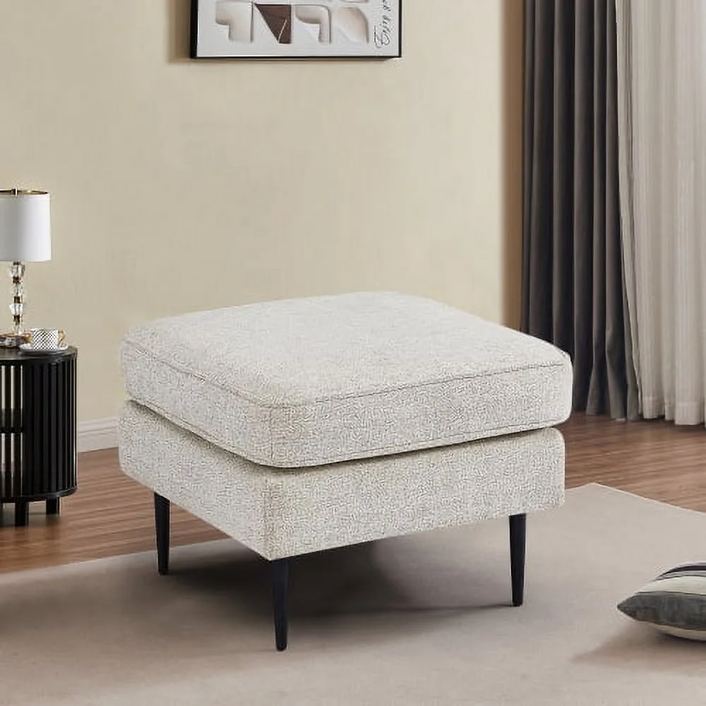 BSHTI Livingroom Upholstered Adult Sofa with Fabric Surface,Chesterfield Tufted Square Frame Ottoman(Withe)