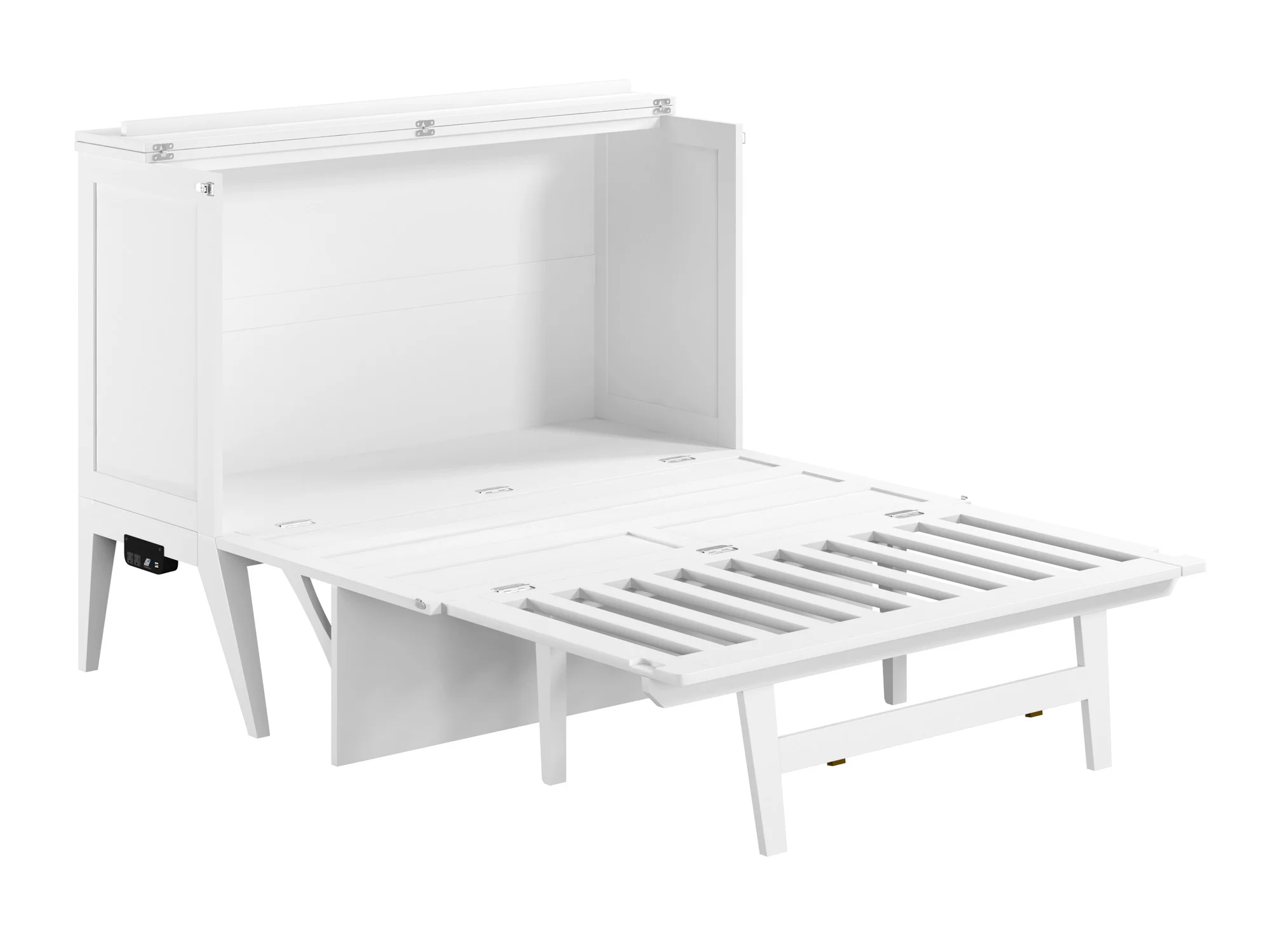 AFI Northampton Full Size Solid Wood Murphy Bed Chest with Desk, Mattress & Charger, White